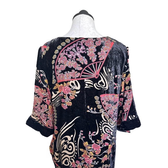 Ulla Popken Burnout Velvet Dress Floral & Fans Print Fits 18/20 - Picture 6 of 16